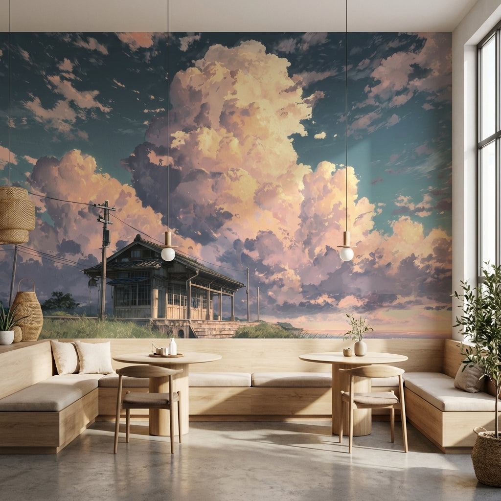 Bulutlu Gökyüzü Poster Duvar Kağıdı Pastel Gün Batımı Manzarası