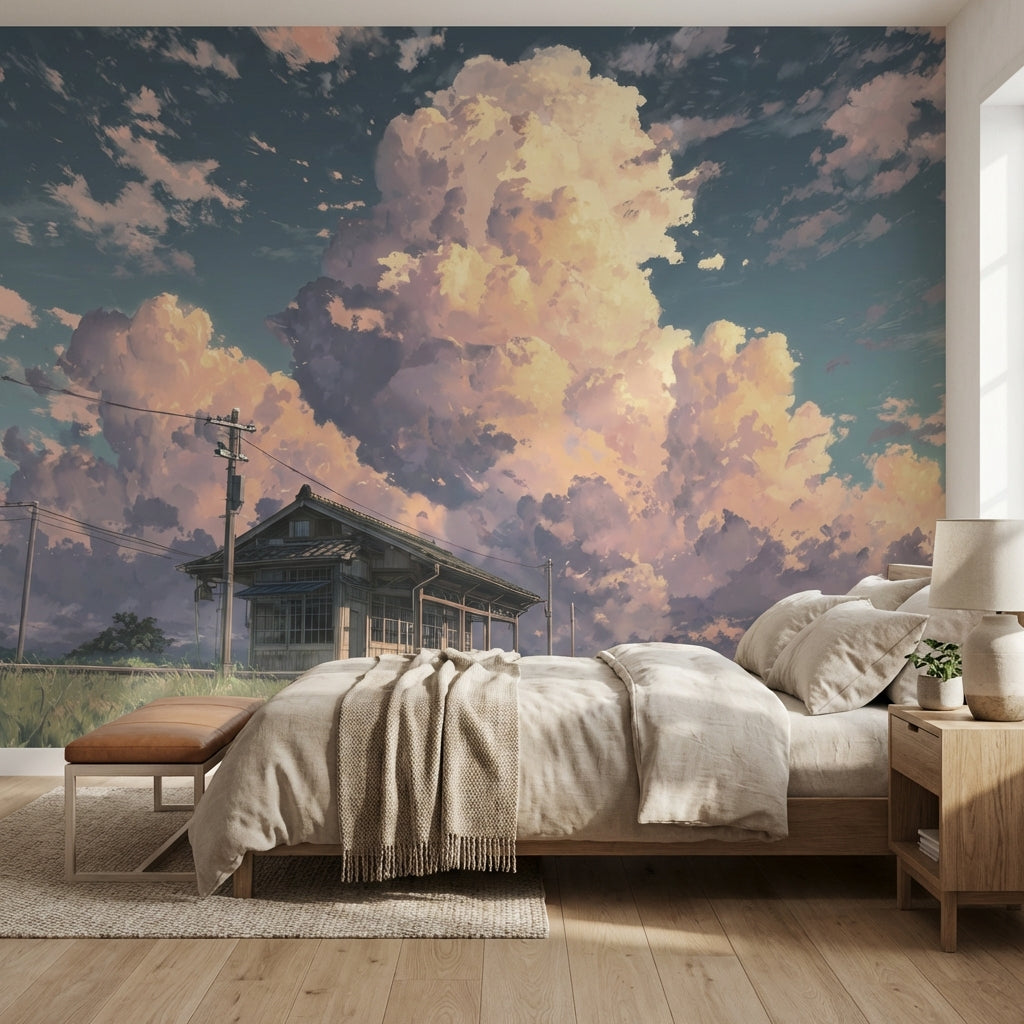 Bulutlu Gökyüzü Poster Duvar Kağıdı Pastel Gün Batımı Manzarası