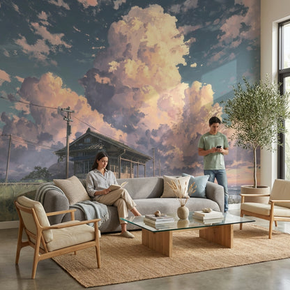 Bulutlu Gökyüzü Poster Duvar Kağıdı Pastel Gün Batımı Manzarası