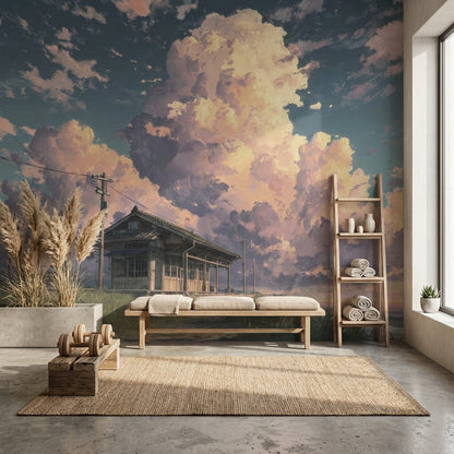 Bulutlu Gökyüzü Poster Duvar Kağıdı Pastel Gün Batımı Manzarası