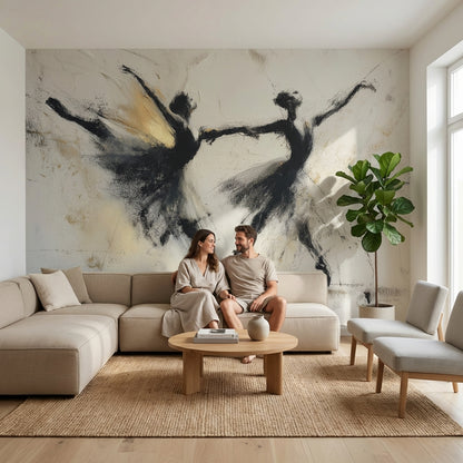Soyut Dansçı Silüet Poster Duvar Kağıdı Siyah Bej Salon