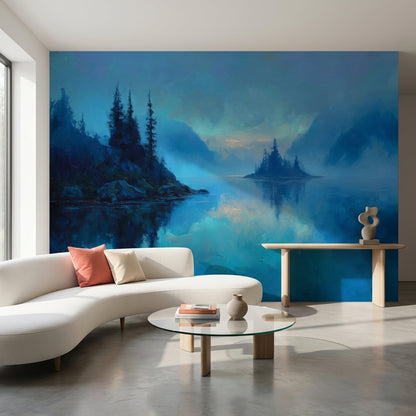 Mavi Sisli Göl Manzarası Poster Duvar Kağıdı Salon