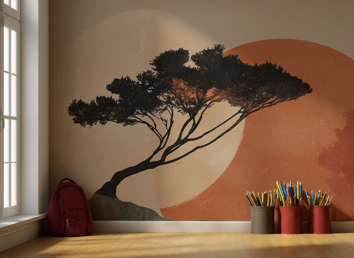 Gün Batımı Ağaç Siluetli Poster Duvar Kağıdı Modern Salon
