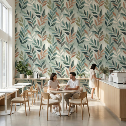 Renkli Yaprak Desenli Poster Duvar Kağıdı Modern Salon