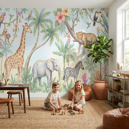 Safari Hayvanlı Poster Duvar Kağıdı Pastel Çocuk Odası Duvar Muralı