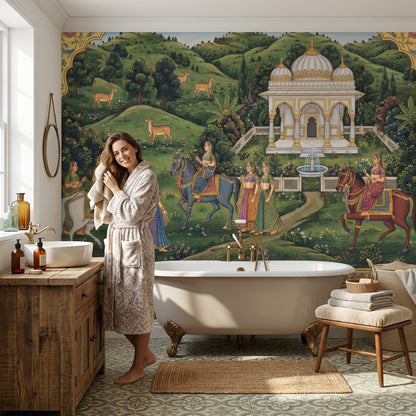Saray Bahçesi Sahnesi Poster Duvar Kağıdı Yeşil Klasik Desen