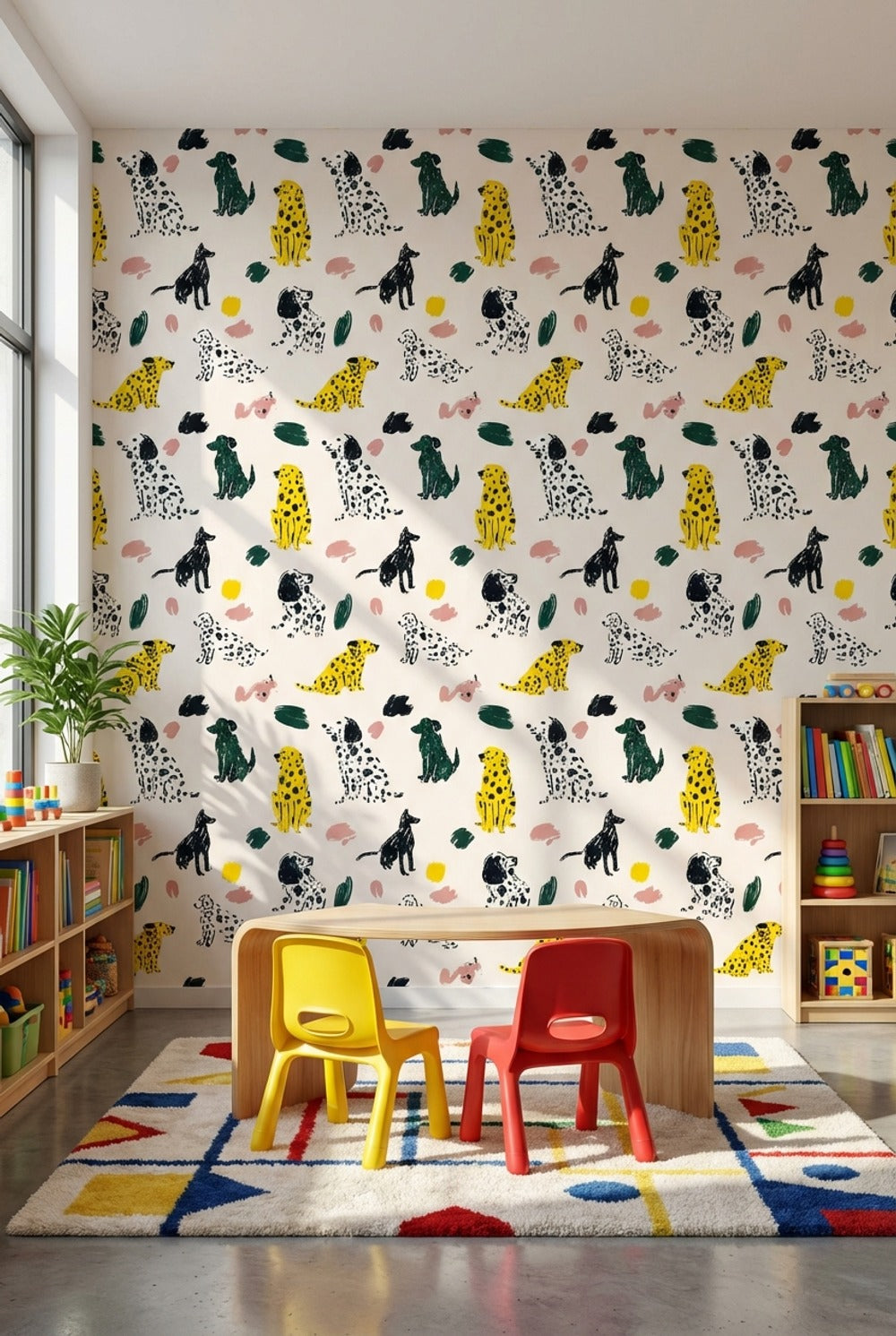 Renkli Köpek Desenli Duvar Kağıdı Çocuk Odası Duvar Dekoru
