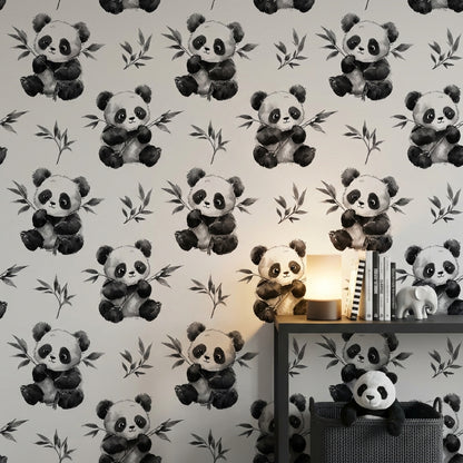 Pandalı Duvar Kağıdı Siyah Beyaz Çocuk Odası Desenli