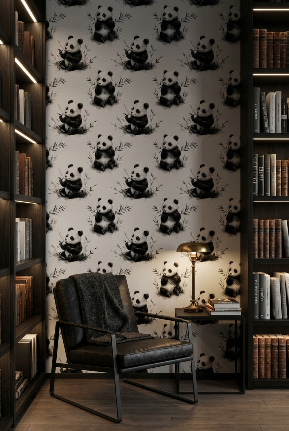 Panda Desenli Duvar Kağıdı Gri Tonlu Çocuk Odası