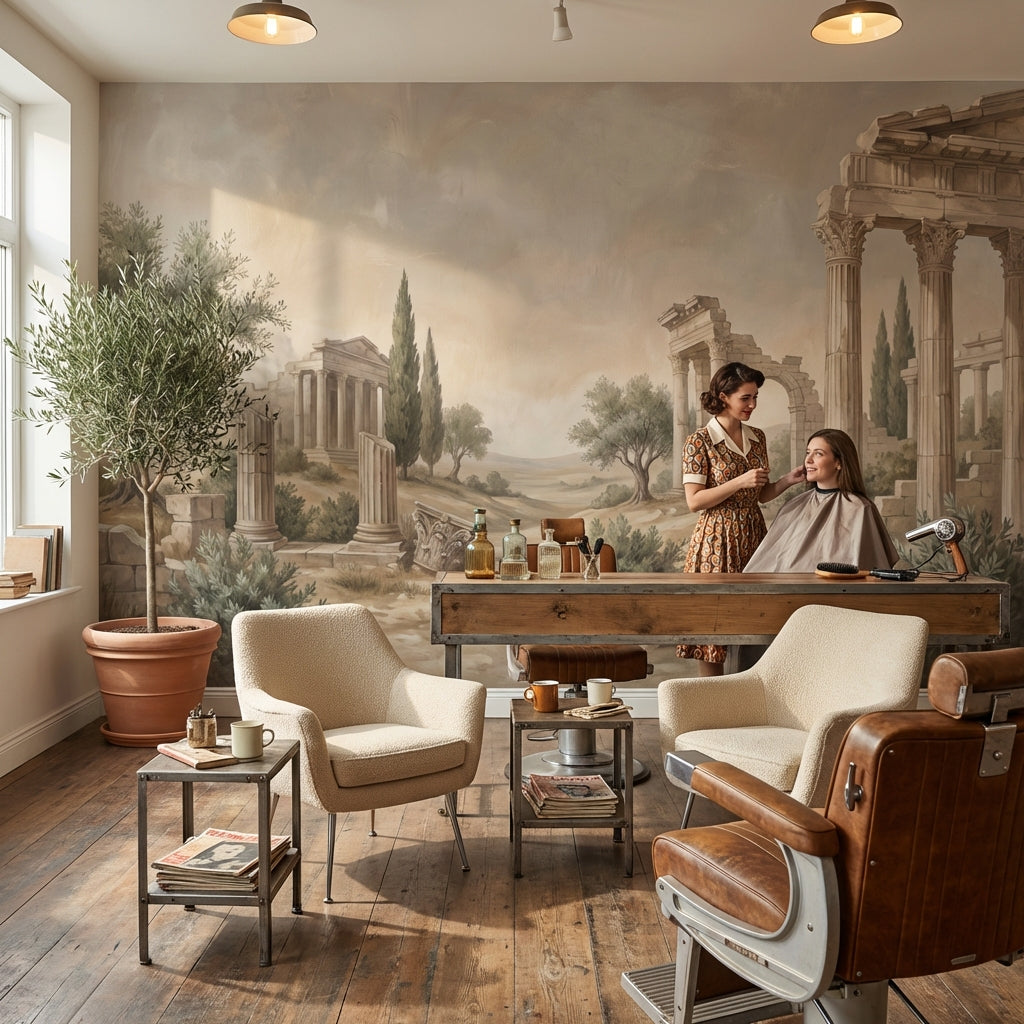 Antik Roma Harabeli Poster Duvar Kağıdı Bej Klasik Salon