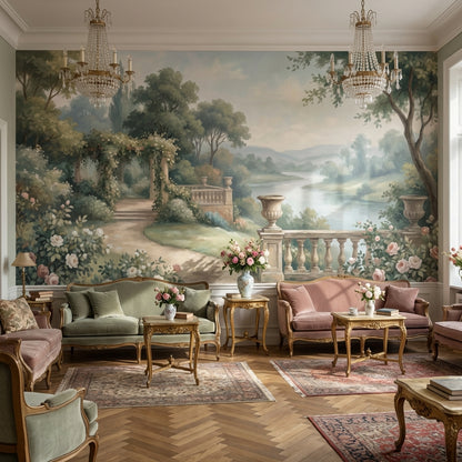 Klasik Manzara Poster Duvar Kağıdı Yeşil Nehir Bahçe Sahnesi
