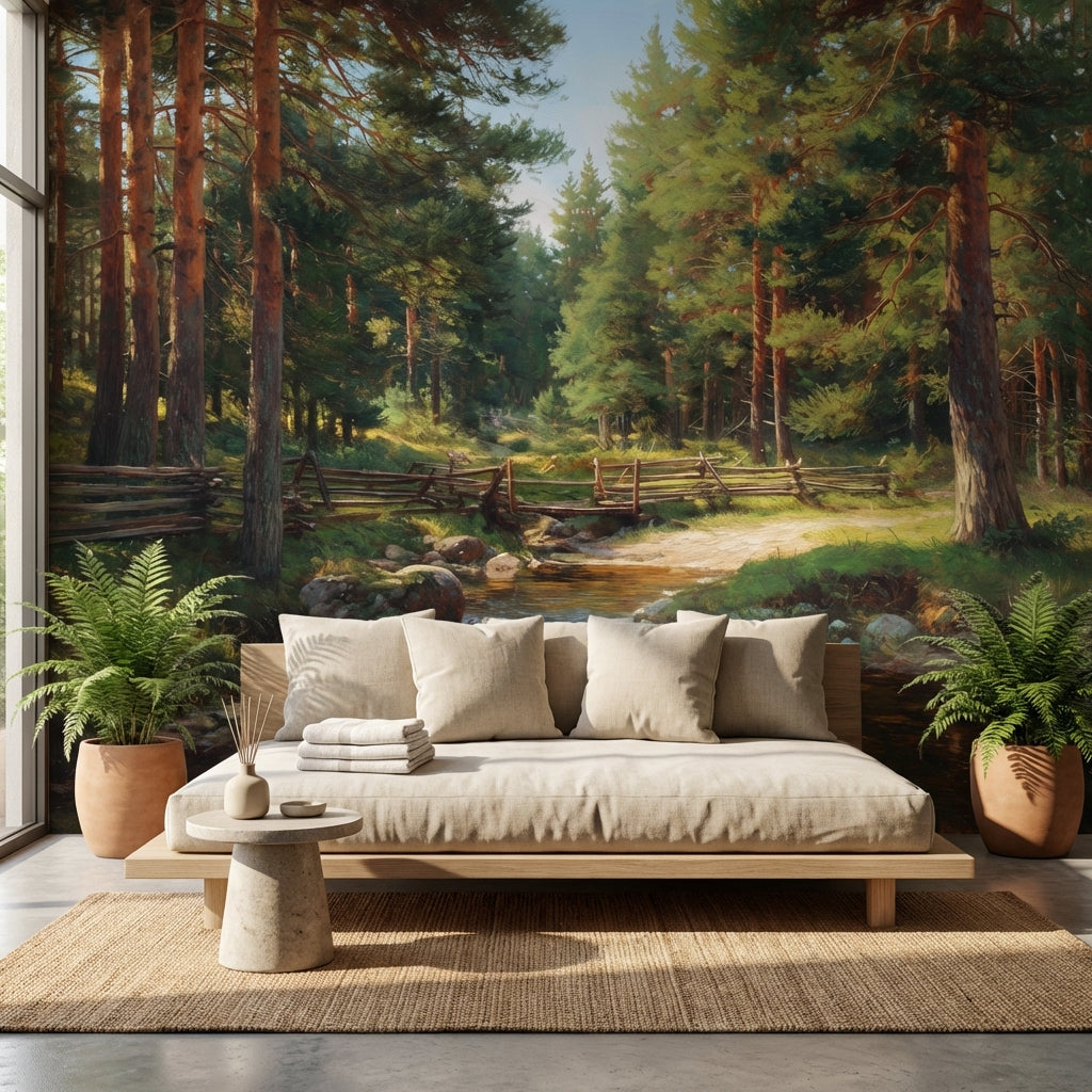 Çam Ormanı Manzaralı Poster Duvar Kağıdı Yeşil Doğa Teması