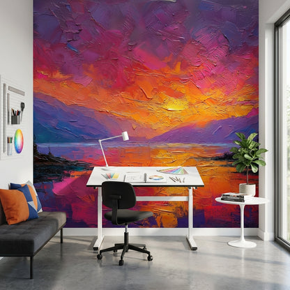 Gün Batımı Manzaralı Poster Duvar Kağıdı Renkli Modern Salon