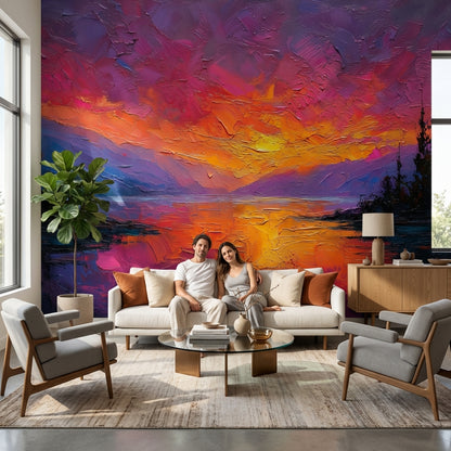 Gün Batımı Manzaralı Poster Duvar Kağıdı Renkli Modern Salon