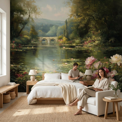 Nilüferli Göl Manzarası Poster Duvar Kağıdı Yeşil Romantik