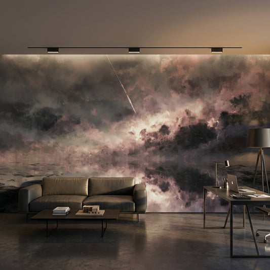 Soyut Bulut Desenli Poster Duvar Kağıdı Füme Pembe Salon