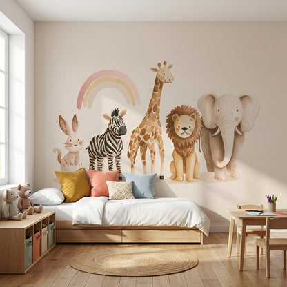 Safari Hayvanlı Poster Duvar Kağıdı Pastel Çocuk Odası Desenli