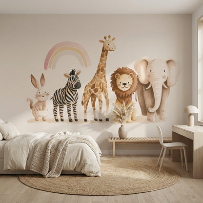 Safari Hayvanlı Poster Duvar Kağıdı Pastel Çocuk Odası Desenli