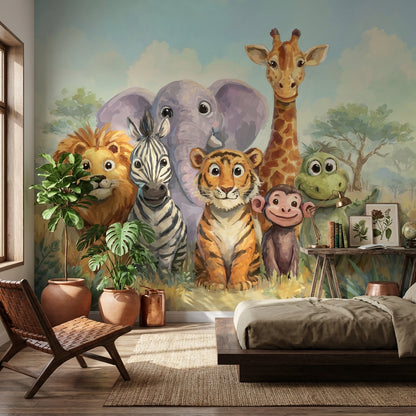 Safari Hayvanlı Poster Duvar Kağıdı Çocuk Odası Renkli İllüstrasyon