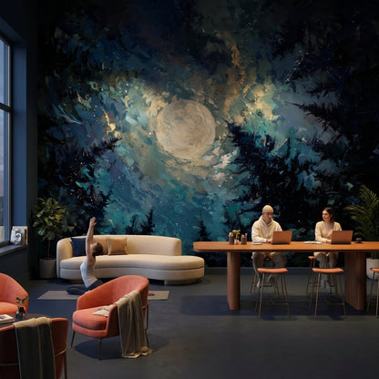 Soyut Ay Işığı Poster Duvar Kağıdı Lacivert Gece Tonları Salon