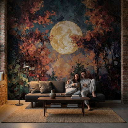 Ay Manzaralı Poster Duvar Kağıdı Soyut Gece Tonları Salon