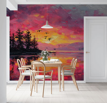 Gün Batımı Manzaralı Poster Duvar Kağıdı Renkli Salon Dekoru