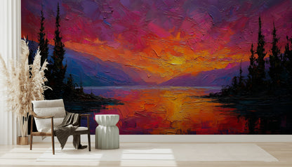 Gün Batımı Manzaralı Poster Duvar Kağıdı Renkli Modern Salon