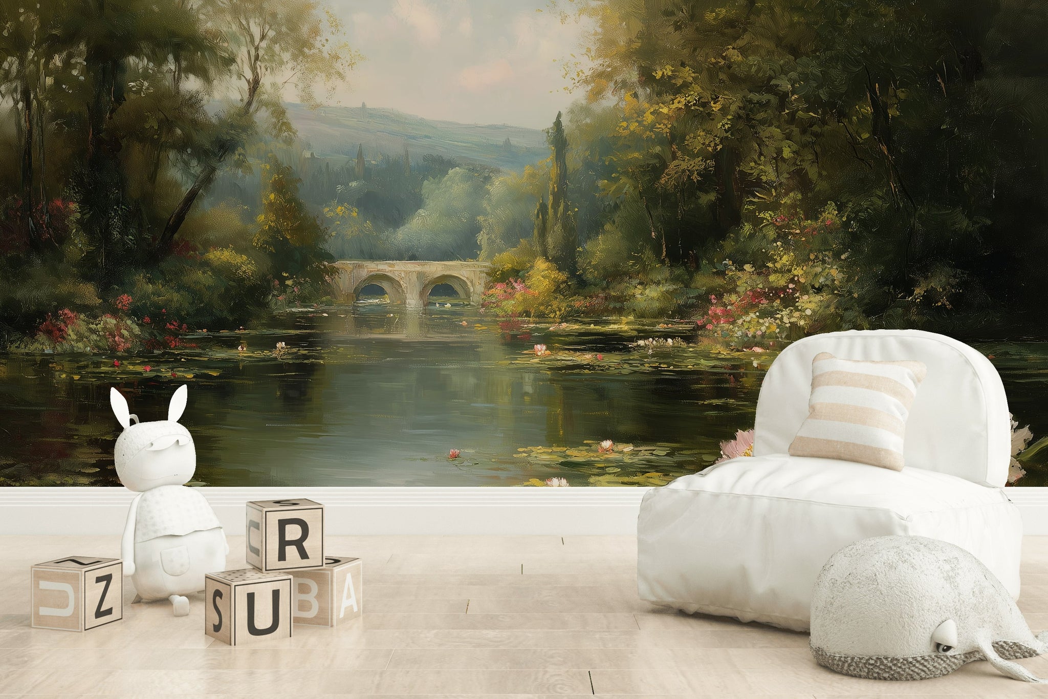 Nilüferli Göl Manzarası Poster Duvar Kağıdı Yeşil Romantik