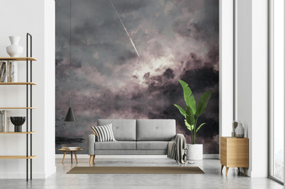 Soyut Bulut Desenli Poster Duvar Kağıdı Füme Pembe Salon