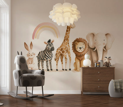 Safari Hayvanlı Poster Duvar Kağıdı Pastel Çocuk Odası Desenli