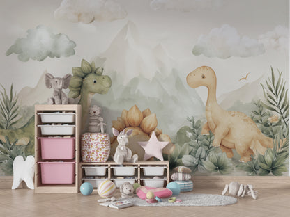 Sevimli Dinozor Poster Duvar Kağıdı Pastel Çocuk Odası