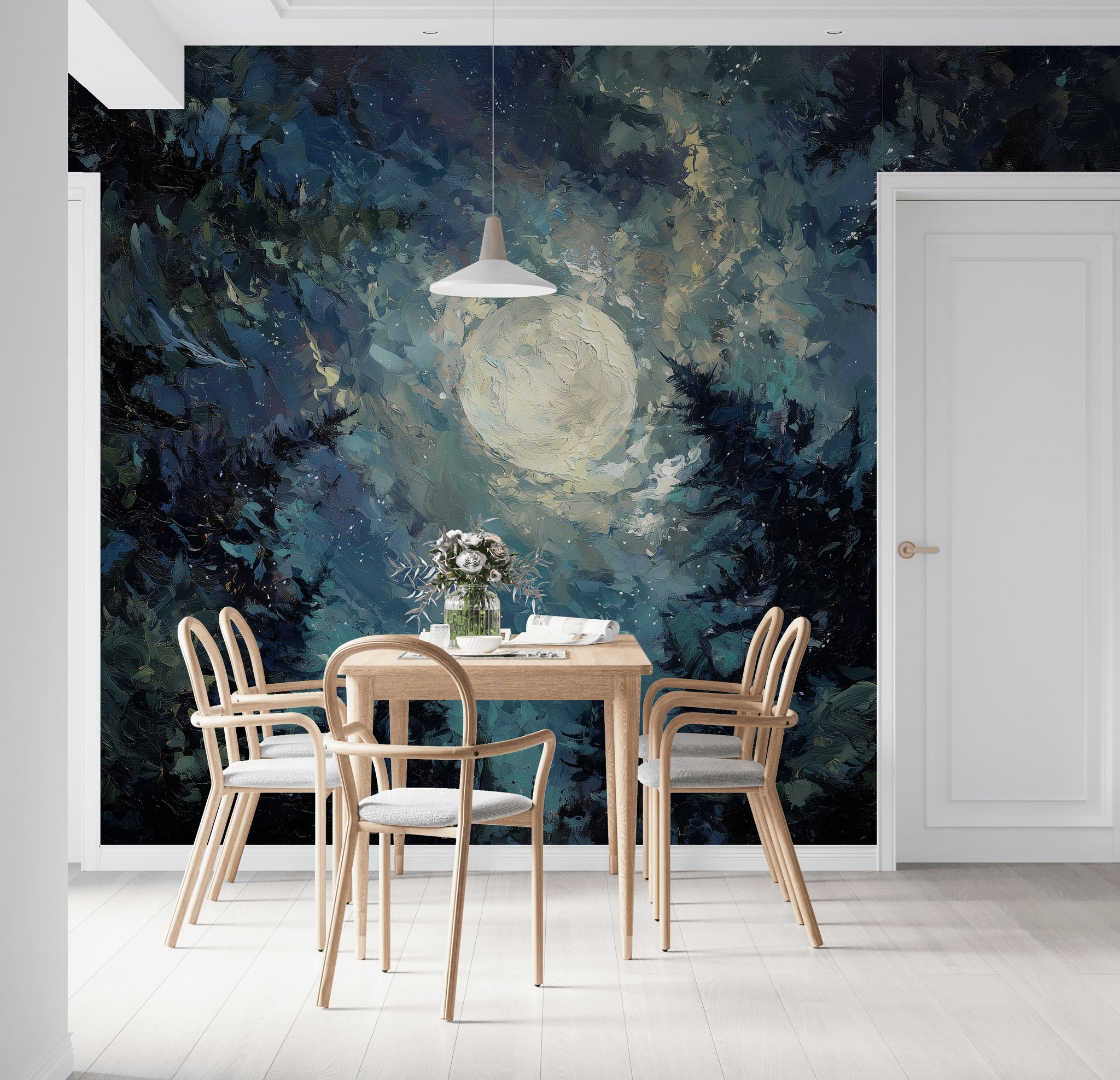 Soyut Ay Işığı Poster Duvar Kağıdı Lacivert Gece Tonları Salon
