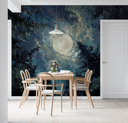 Soyut Ay Işığı Poster Duvar Kağıdı Lacivert Gece Tonları Salon