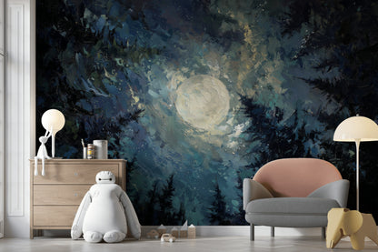Soyut Ay Işığı Poster Duvar Kağıdı Lacivert Gece Tonları Salon