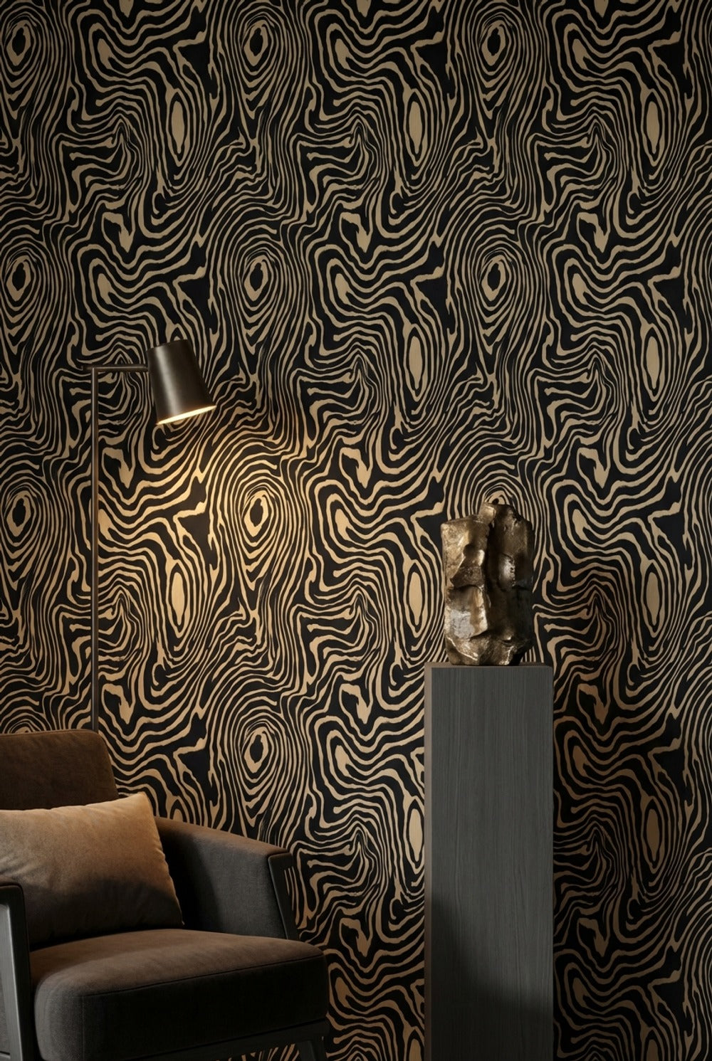 Zebra Desenli Duvar Kağıdı Siyah Bej Modern Salon
