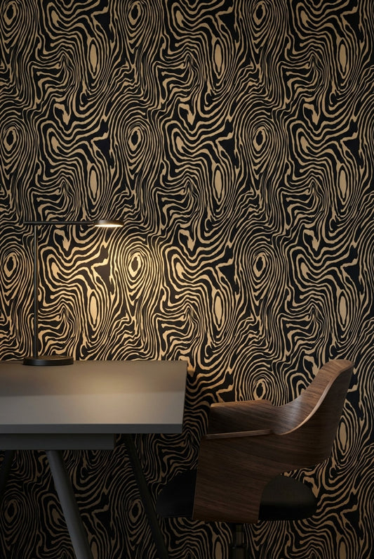 Zebra Desenli Duvar Kağıdı Siyah Bej Modern Salon