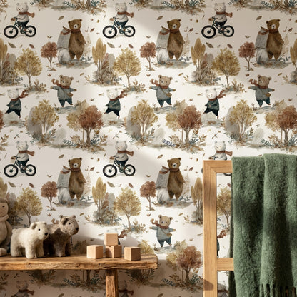Ayıcık Desenli Duvar Kağıdı Pastel Orman Çocuk Odası