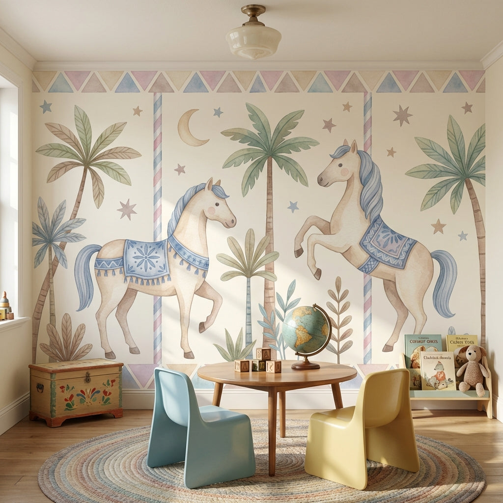 Unicorn Atlı Poster Duvar Kağıdı Pastel Çocuk Odası