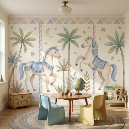 Unicorn Atlı Poster Duvar Kağıdı Pastel Çocuk Odası