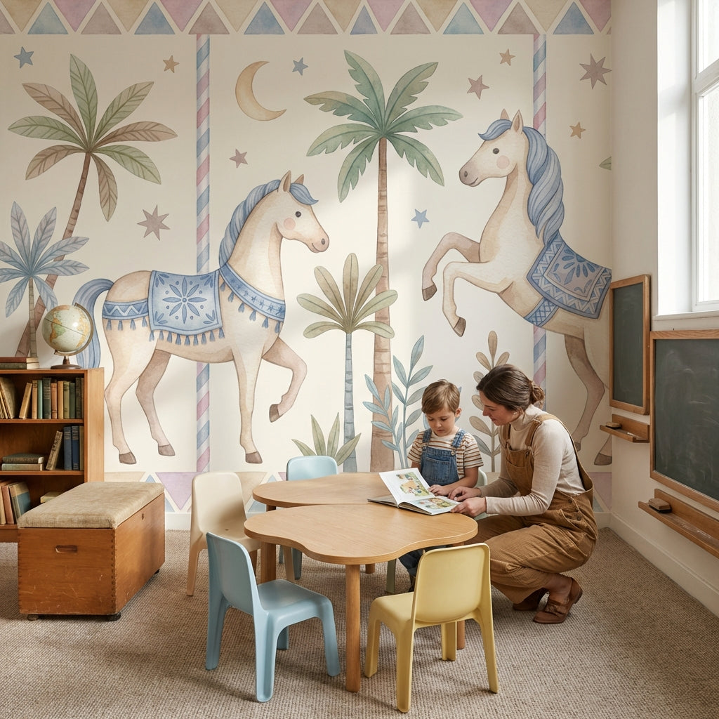 Unicorn Atlı Poster Duvar Kağıdı Pastel Çocuk Odası