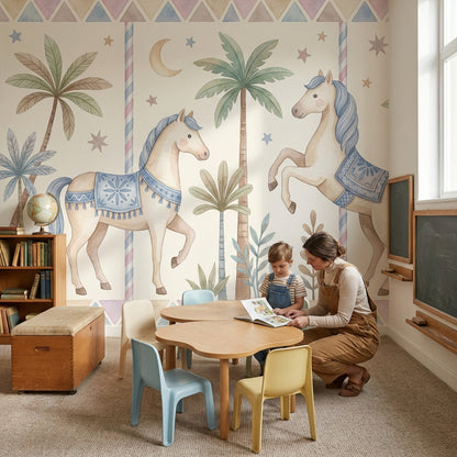 Unicorn Atlı Poster Duvar Kağıdı Pastel Çocuk Odası