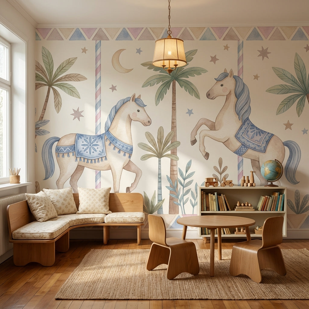Unicorn Atlı Poster Duvar Kağıdı Pastel Çocuk Odası