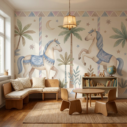 Unicorn Atlı Poster Duvar Kağıdı Pastel Çocuk Odası