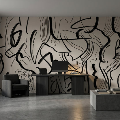 Soyut Çizgi Sanat Poster Duvar Kağıdı Siyah Beyaz Salon