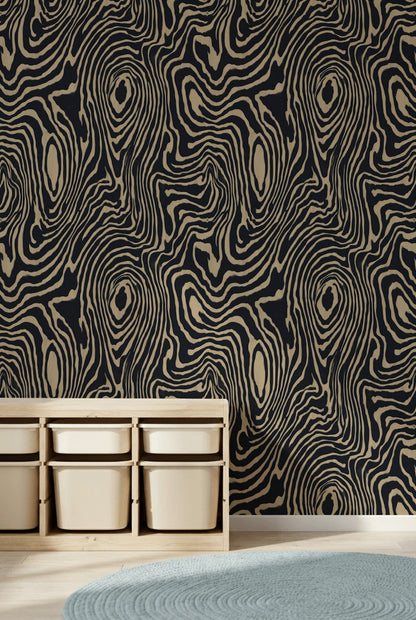 Zebra Desenli Duvar Kağıdı Siyah Bej Modern Salon