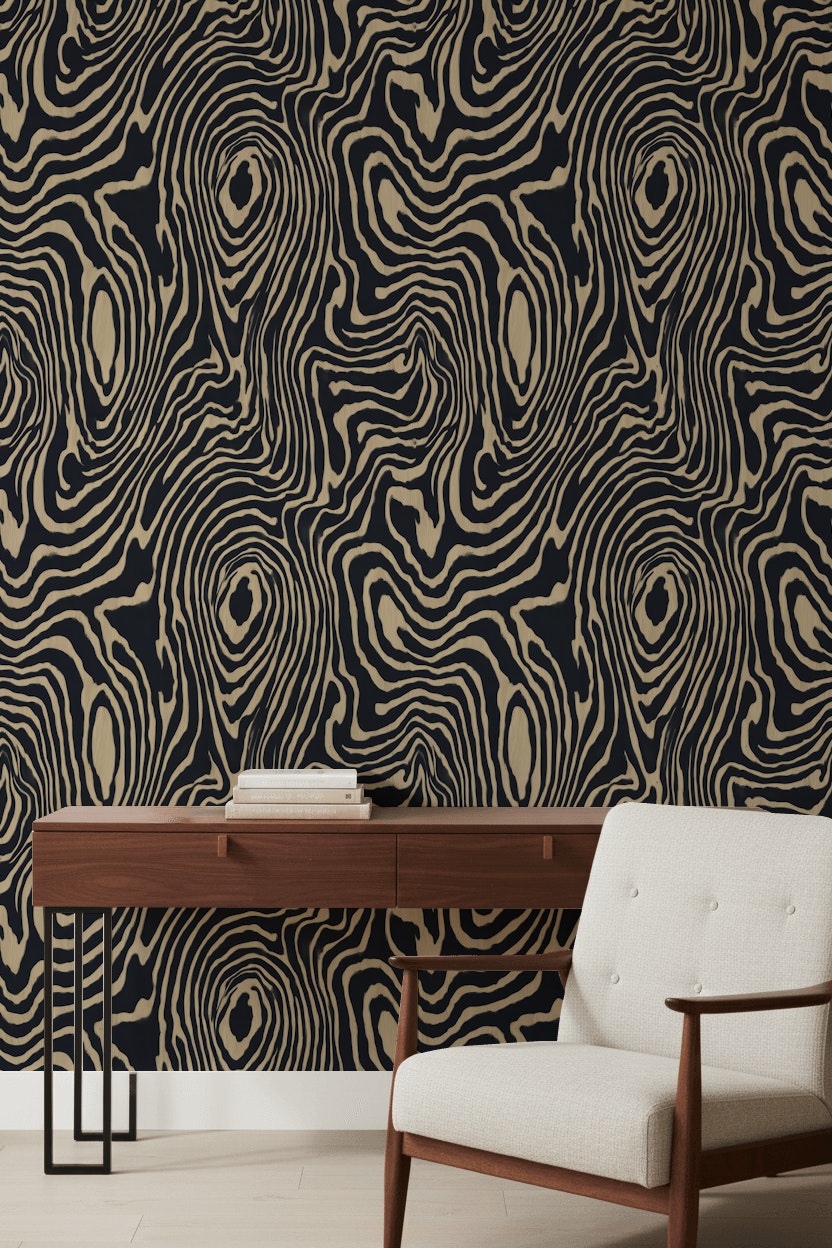 Zebra Desenli Duvar Kağıdı Siyah Bej Modern Salon