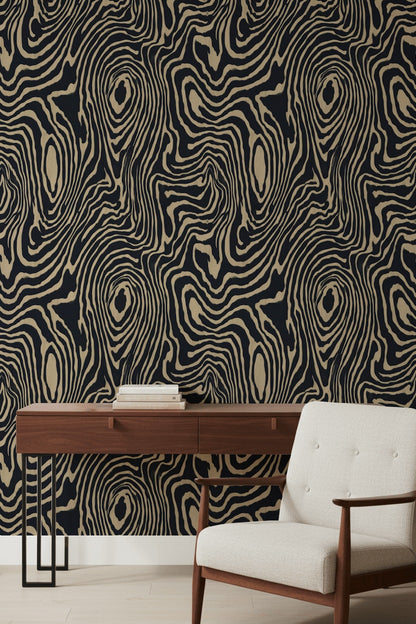 Zebra Desenli Duvar Kağıdı Siyah Bej Modern Salon