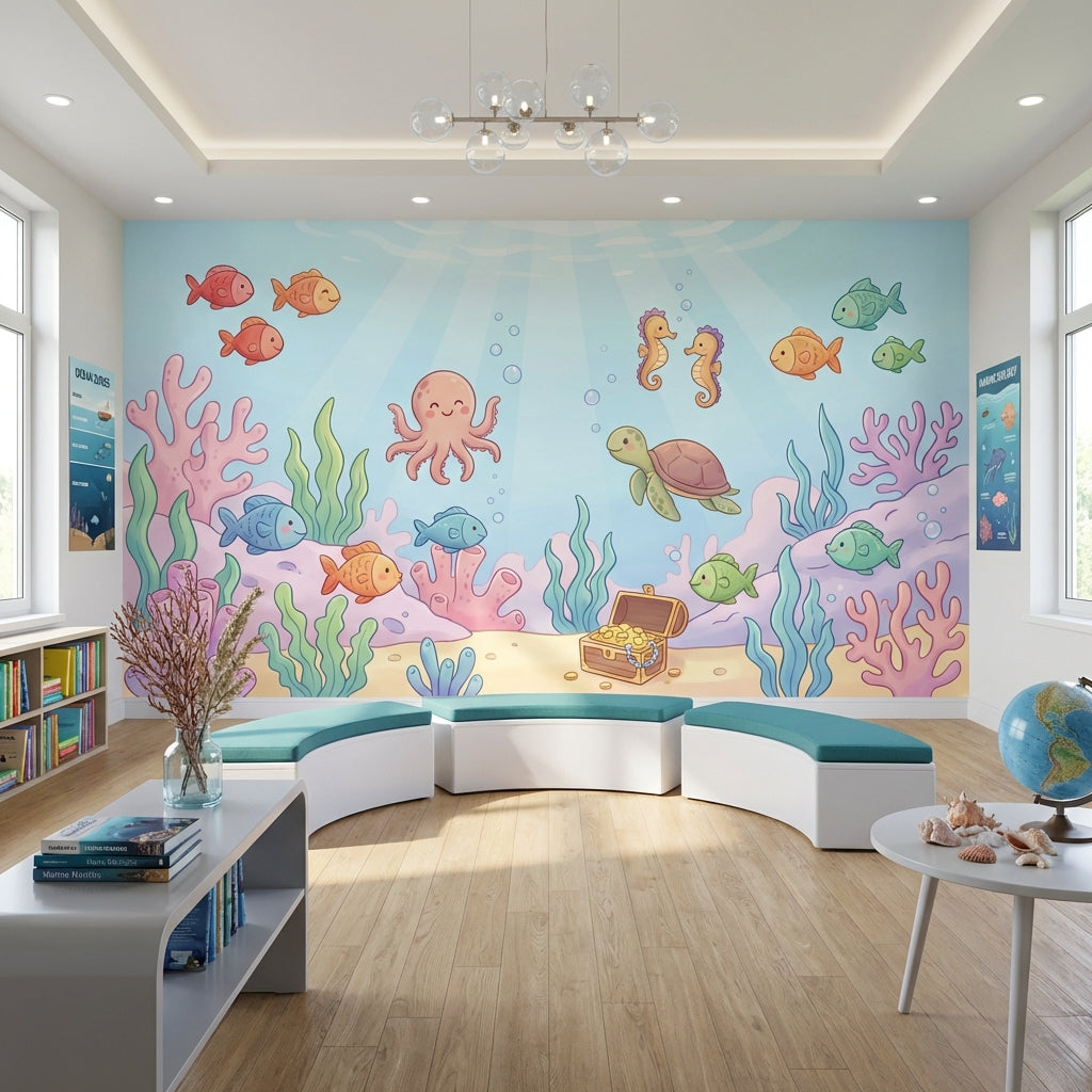 Deniz Altı Hayvanlı Poster Duvar Kağıdı Çocuk Odası Pastel