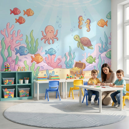 Deniz Altı Hayvanlı Poster Duvar Kağıdı Çocuk Odası Pastel