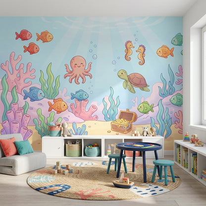 Deniz Altı Hayvanlı Poster Duvar Kağıdı Çocuk Odası Pastel